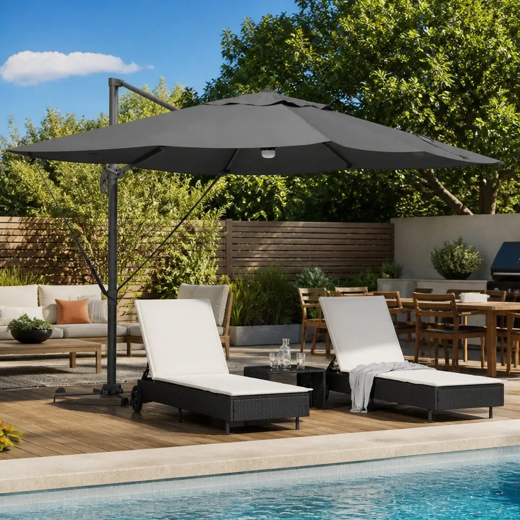 Cantilever Parasol Polyester 351x250x253cm Anthracite Outdoor Garden Shade Rotating