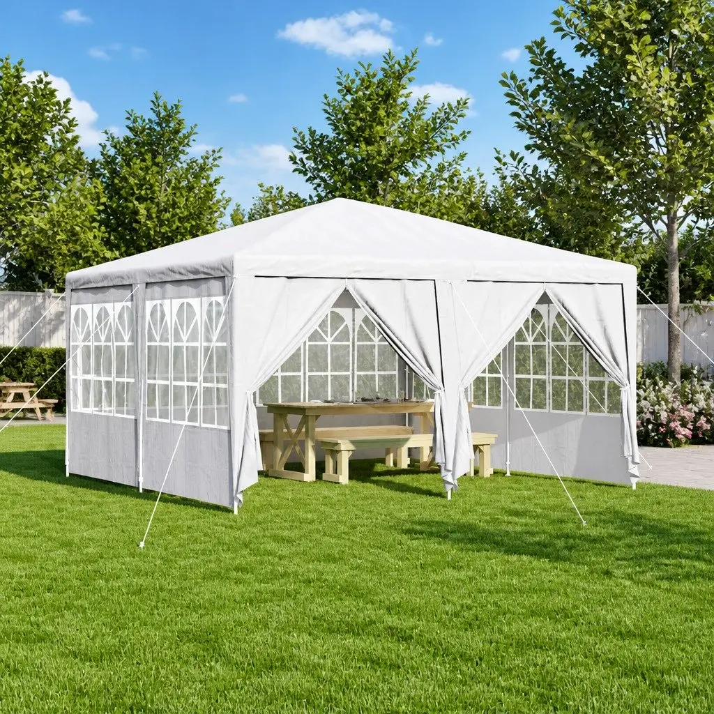 Party Tent Polyethylene 400x400x266cm White Outdoor Canopy Gazebo with Removable Sidewalls