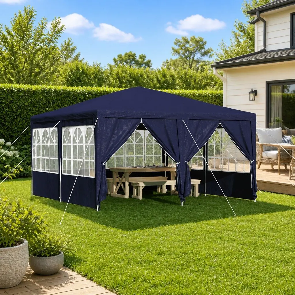 Outdoor Canopy Gazebo Blue 400x400x266cm with Removable Sidewalls Polyethylene Steel Frame