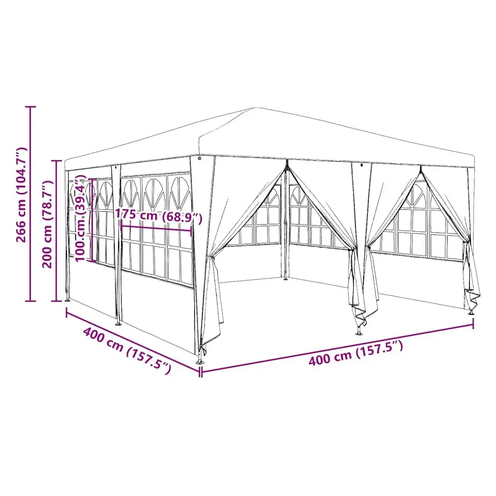 Outdoor Canopy Gazebo Blue 400x400x266cm with Removable Sidewalls Polyethylene Steel Frame
