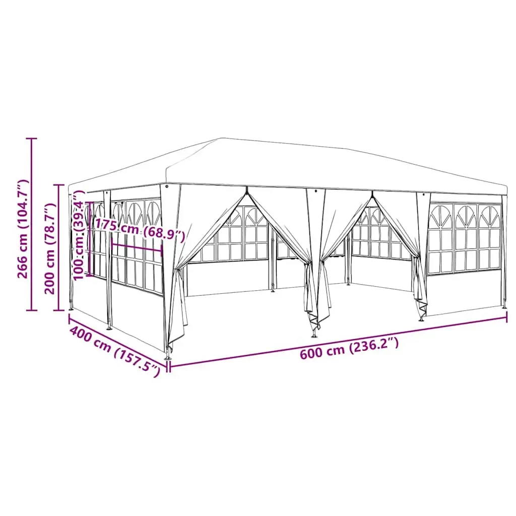 Party Tent Polyethylene 600 x 400 x 266 cm Anthracite Outdoor Canopy Gazebo Removable Sidewalls