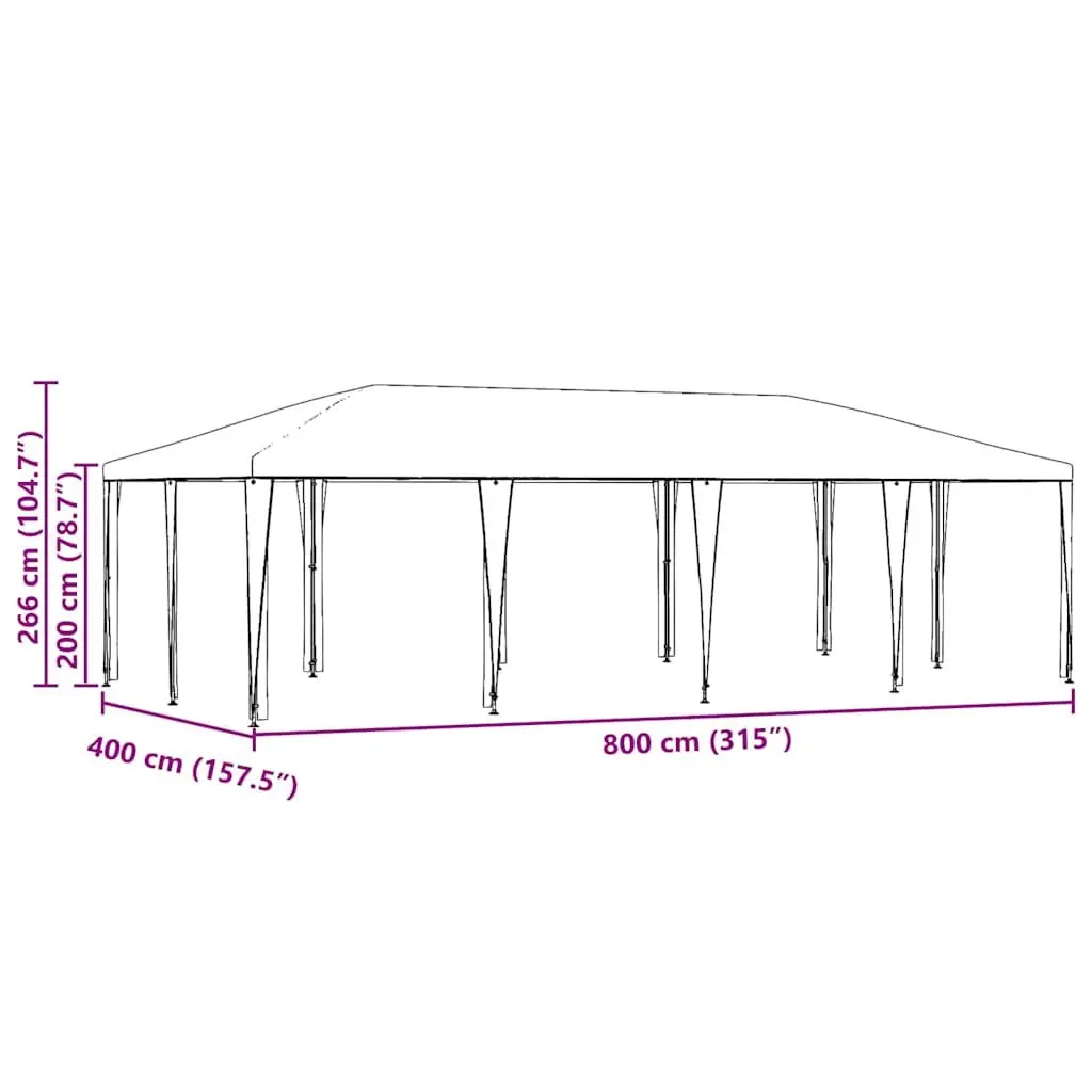 Party Tent Polyethylene Steel 800 x 400 x 266 cm Anthracite Outdoor Garden Canopy Gazebo Shelter