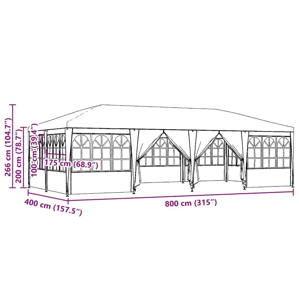 Party Tent White Polyethylene 800 x 400 x 266 cm Outdoor Gazebo Canopy with Removable Sidewalls