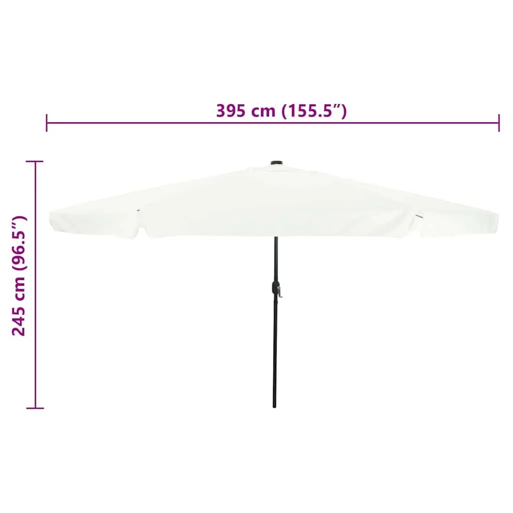Garden Parasol Polyester Canopy 395cm Sand Anthracite Powder-coated Steel Frame with LED Lighting Crank Handle