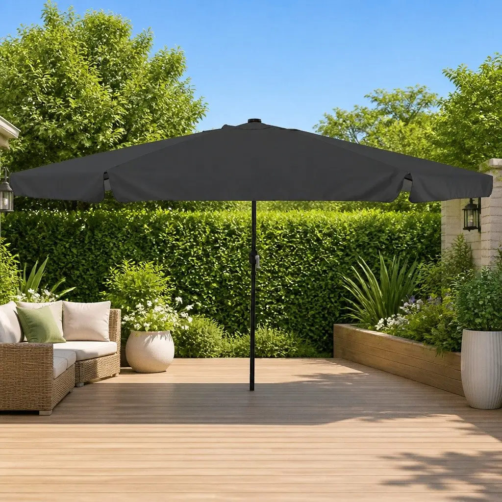 Garden Parasol Polyester 395x395x245cm Anthracite with LED Lighting