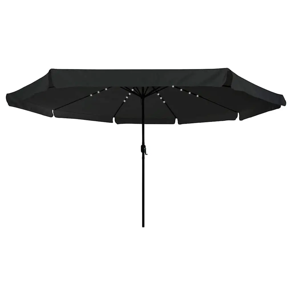 Outdoor Umbrella Square Canopy 395cm Black Polyester with LED Lighting and Crank Handle