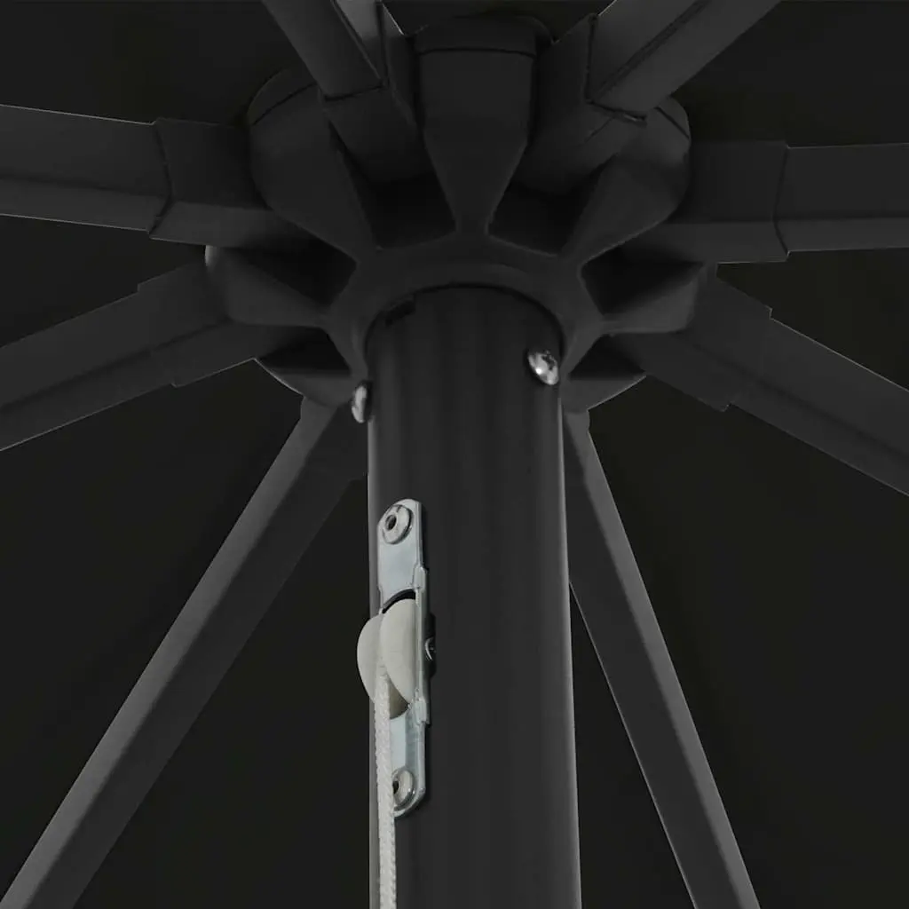 Outdoor Umbrella Square Canopy 395cm Black Polyester with LED Lighting and Crank Handle