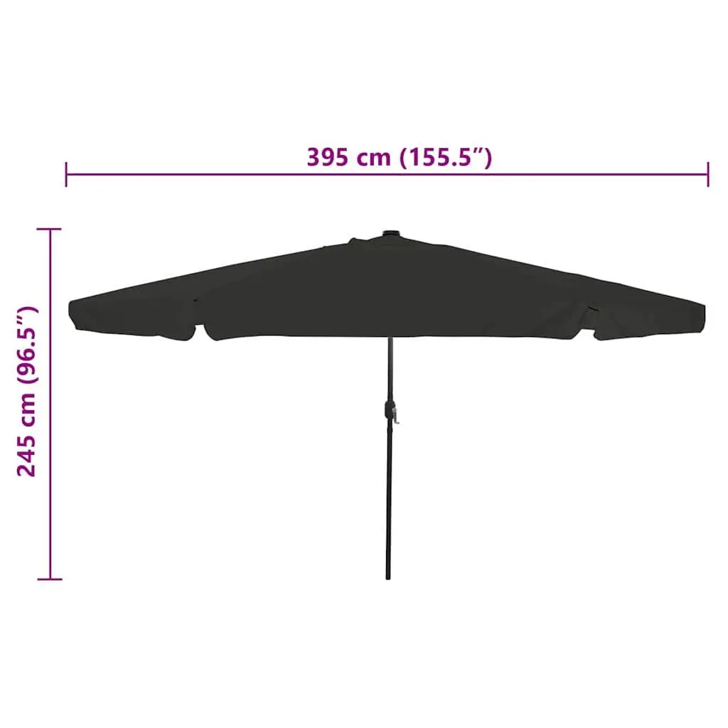 Outdoor Umbrella Square Canopy 395cm Black Polyester with LED Lighting and Crank Handle