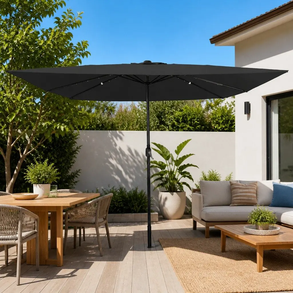 Garden Parasol Polyester 295cm Square Anthracite with LED Lights