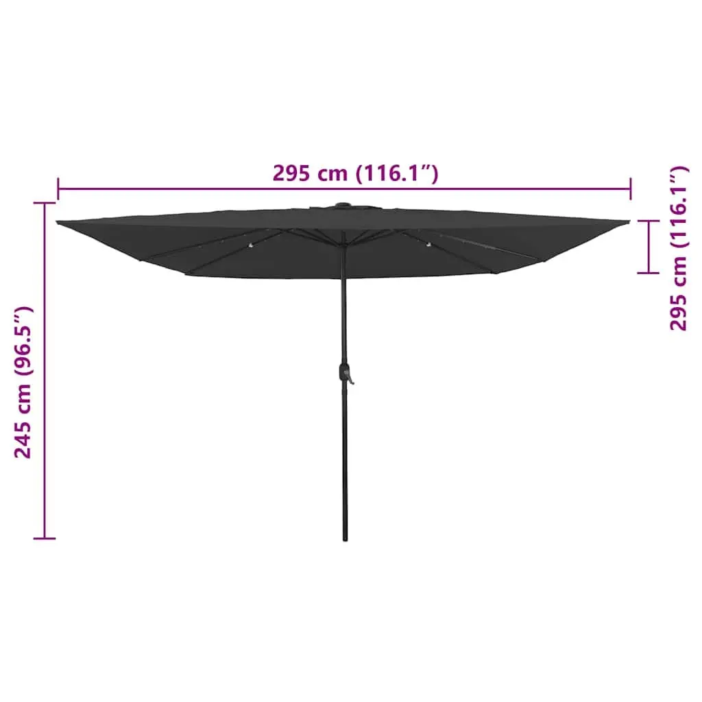 Garden Parasol Polyester 295cm Square Anthracite with LED Lights