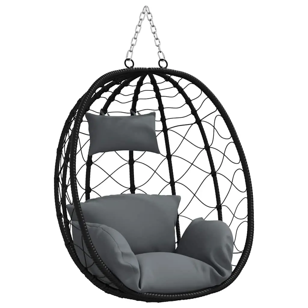 Hanging Egg Chair Poly Rattan Steel 91.5 x 54.5 x 107 cm Anthracite Outdoor Indoor Swing Porch Garden Balcony