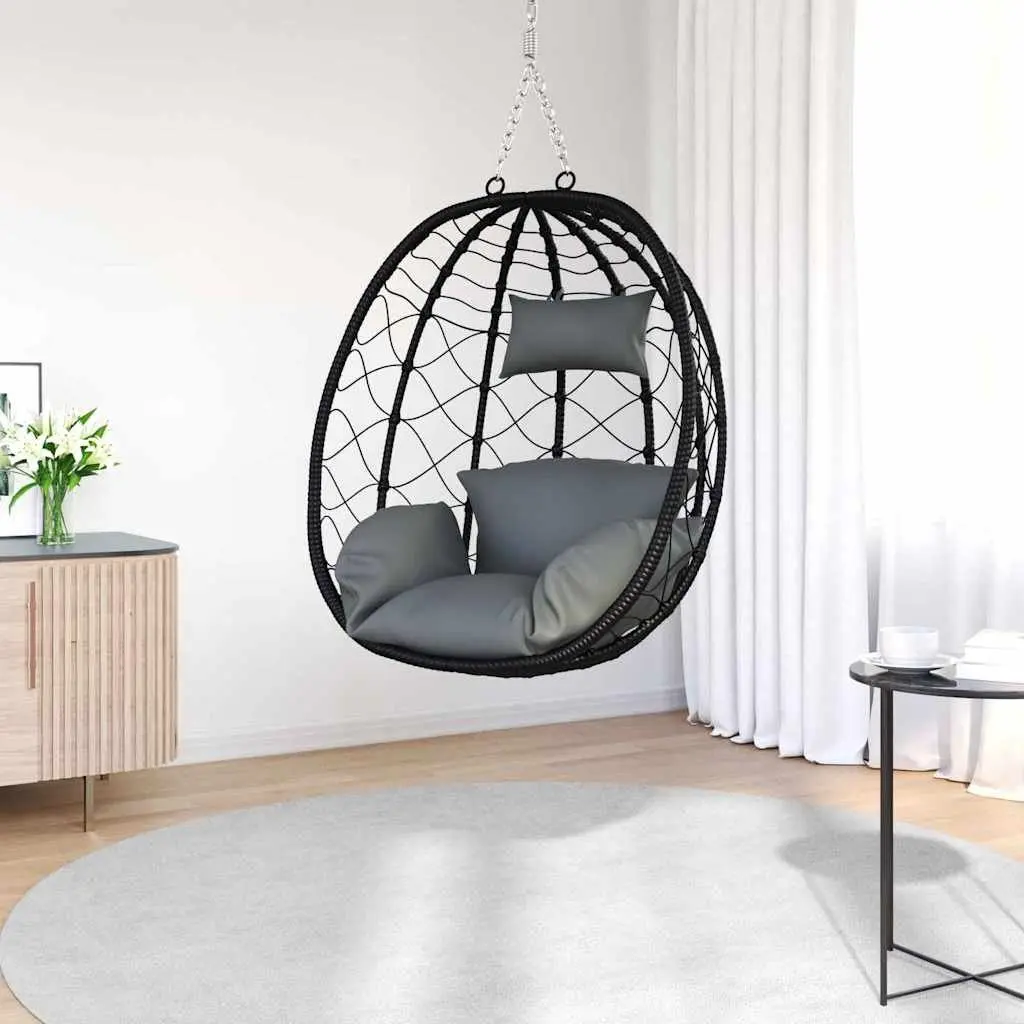 Hanging Egg Chair Poly Rattan Steel 91.5 x 54.5 x 107 cm Anthracite Outdoor Indoor Swing Porch Garden Balcony