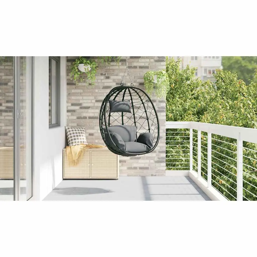 Hanging Egg Chair Poly Rattan Steel 91.5 x 54.5 x 107 cm Anthracite Outdoor Indoor Swing Porch Garden Balcony