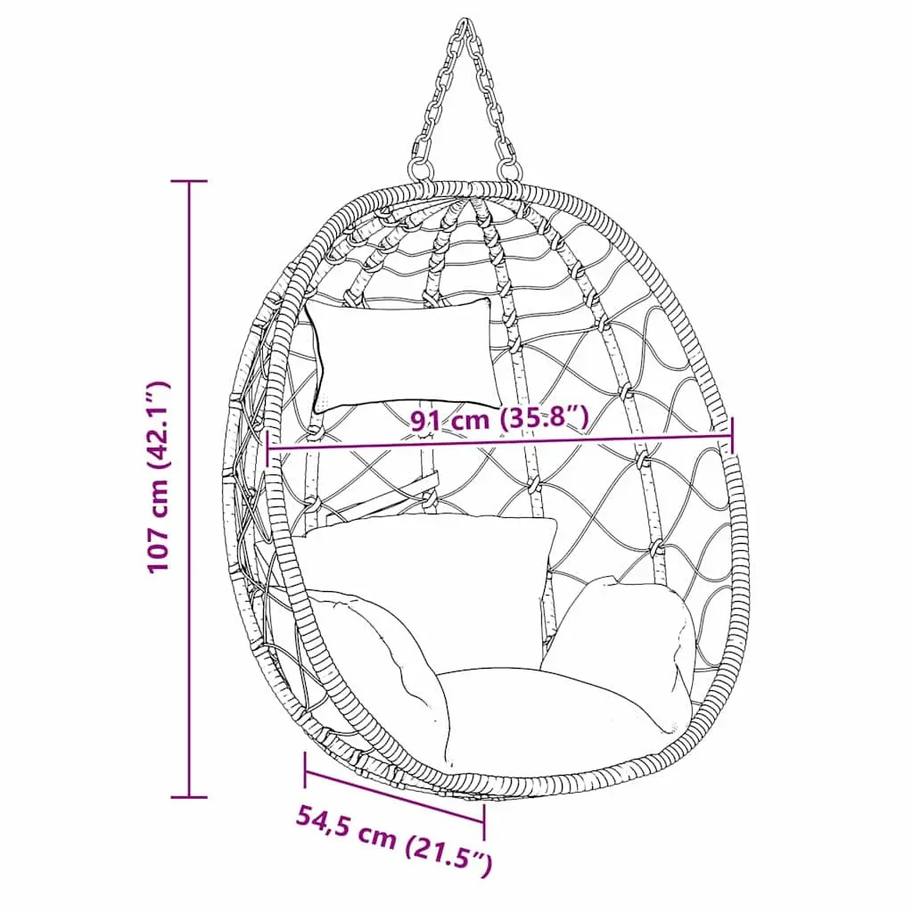 Hanging Egg Chair Poly Rattan Steel 91.5 x 54.5 x 107 cm Anthracite Outdoor Indoor Swing Porch Garden Balcony