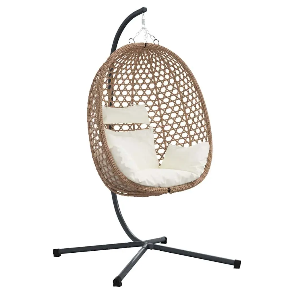 Hanging Egg Chair Poly Rattan Cream Indoor Outdoor Size with Stand