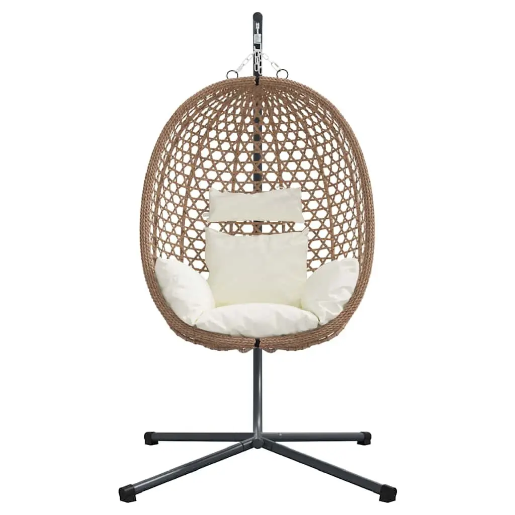Hanging Egg Chair Poly Rattan Cream Indoor Outdoor Size with Stand