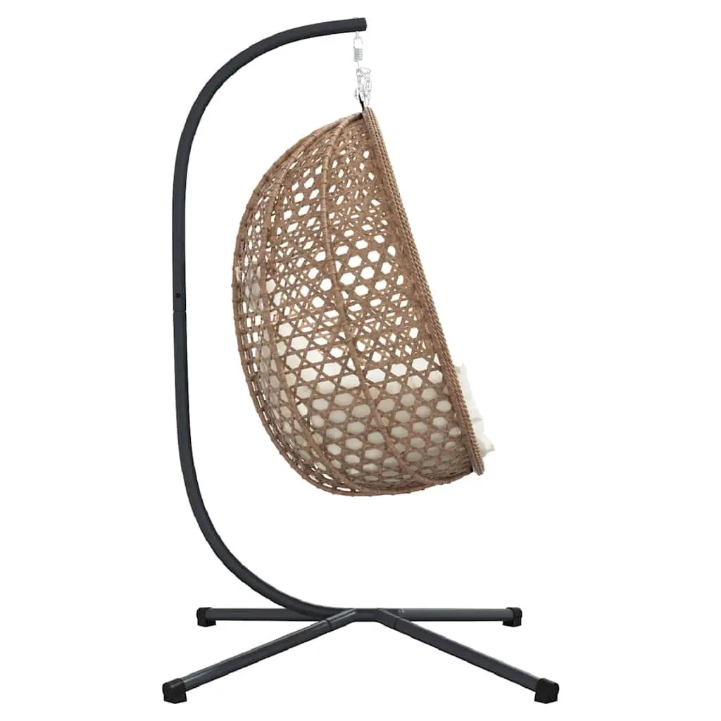 Hanging Egg Chair Poly Rattan Cream Indoor Outdoor Size with Stand