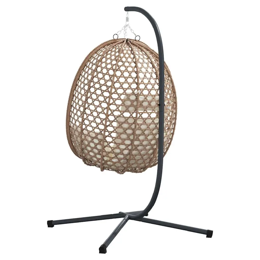 Hanging Egg Chair Poly Rattan Cream Indoor Outdoor Size with Stand