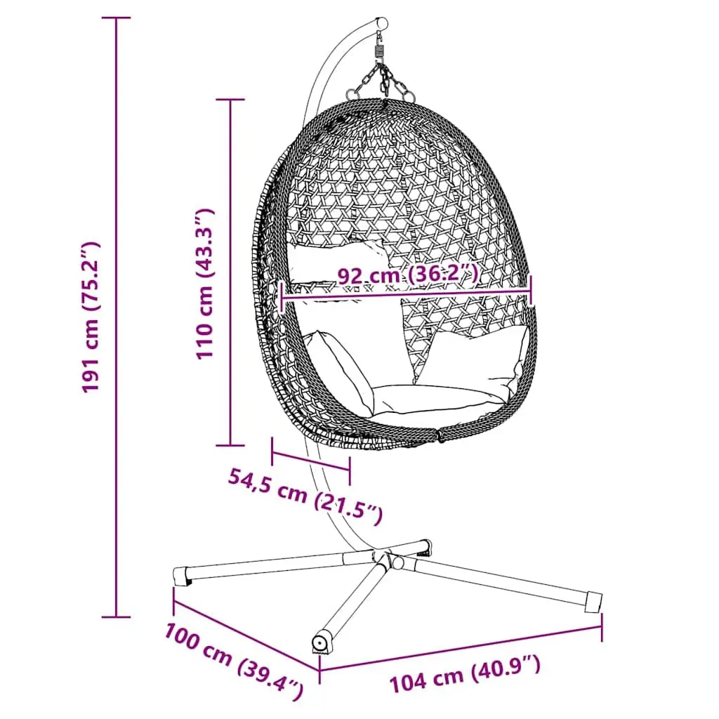 Hanging Egg Chair Poly Rattan Cream Indoor Outdoor Size with Stand