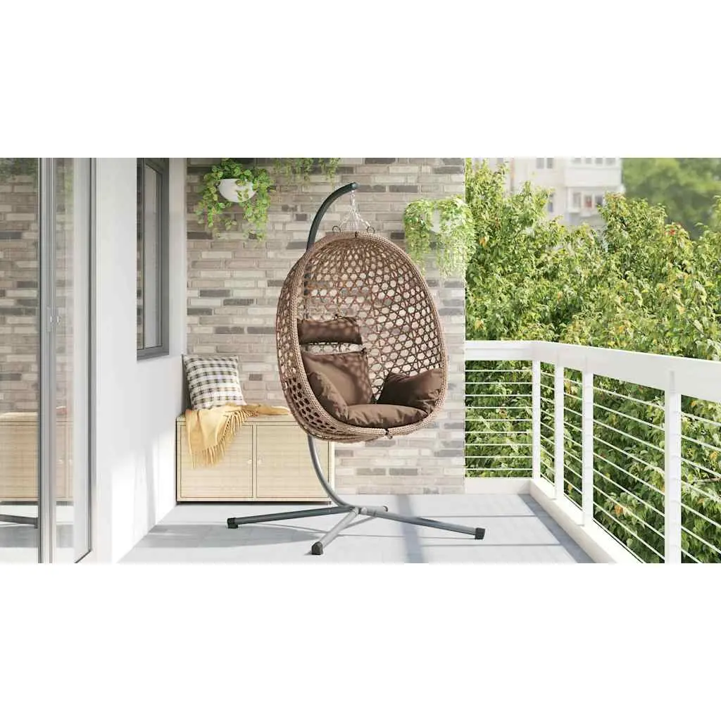 Hanging Egg Chair with Stand Foldable Outdoor Indoor Porch Swing Brown Poly