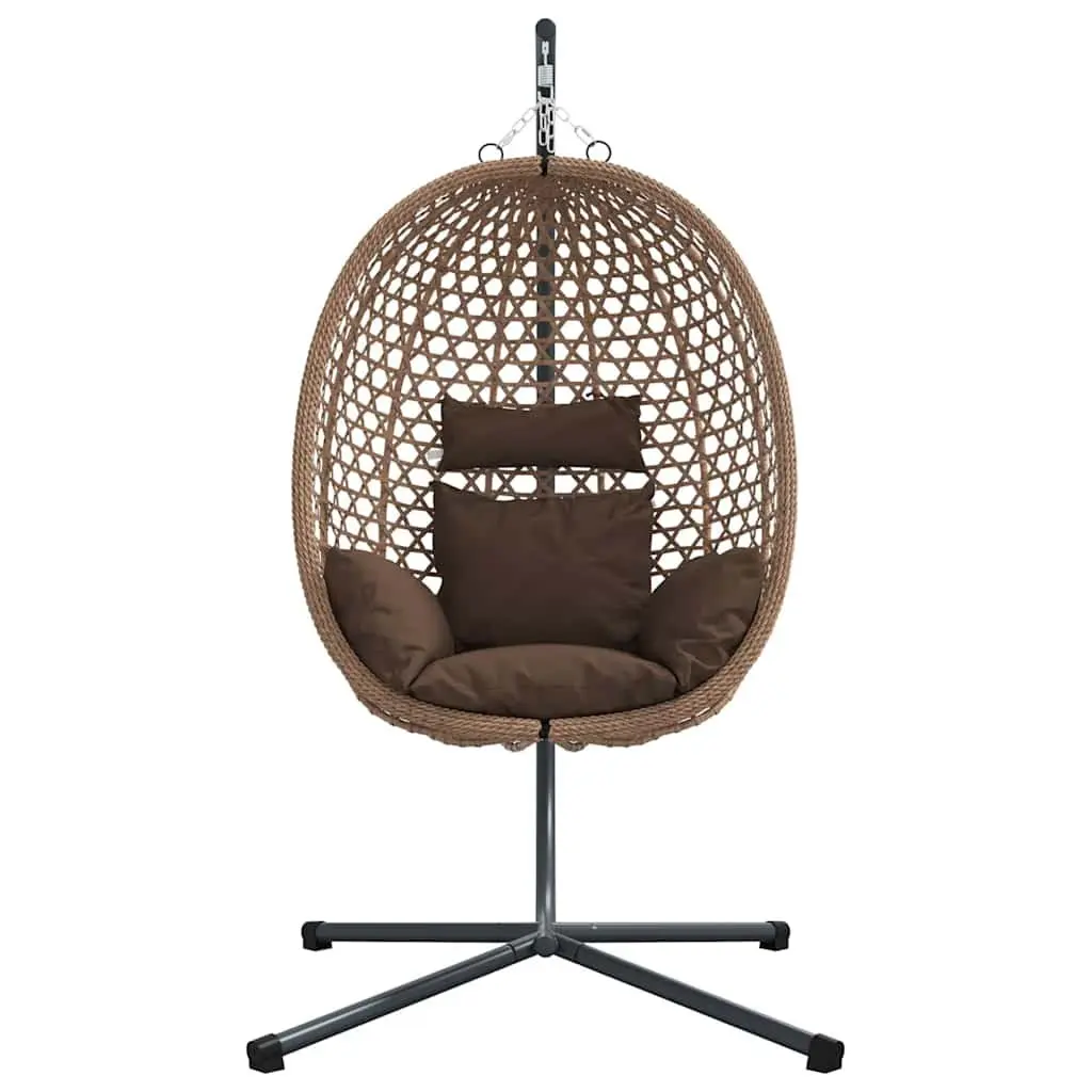 Hanging Egg Chair with Stand Foldable Outdoor Indoor Porch Swing Brown Poly