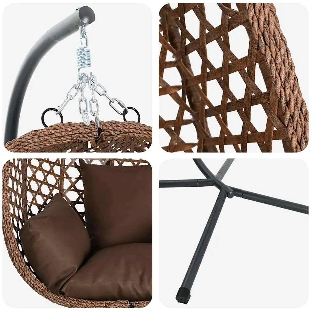 Hanging Egg Chair with Stand Foldable Outdoor Indoor Porch Swing Brown Poly