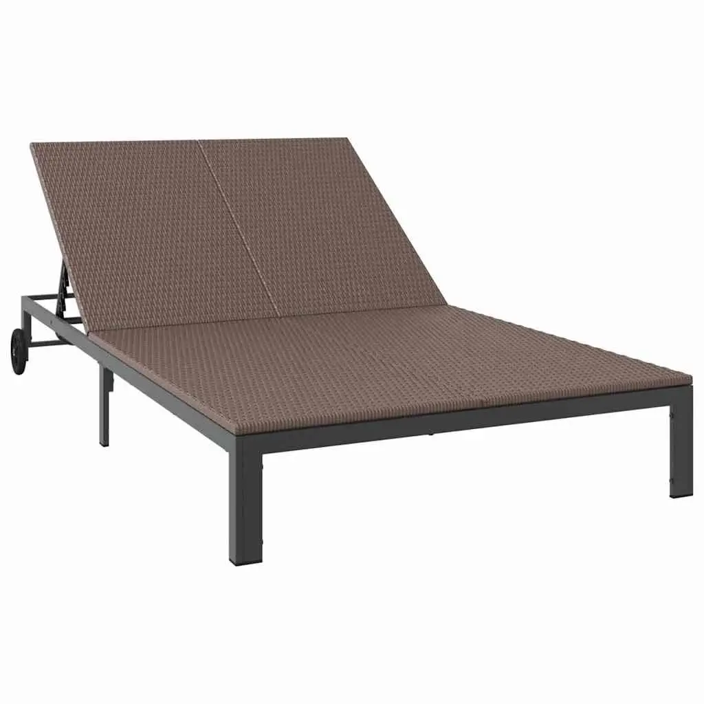 Sun Lounger Poly Rattan Adjustable Backrest Brown Steel Frame Garden Terrace