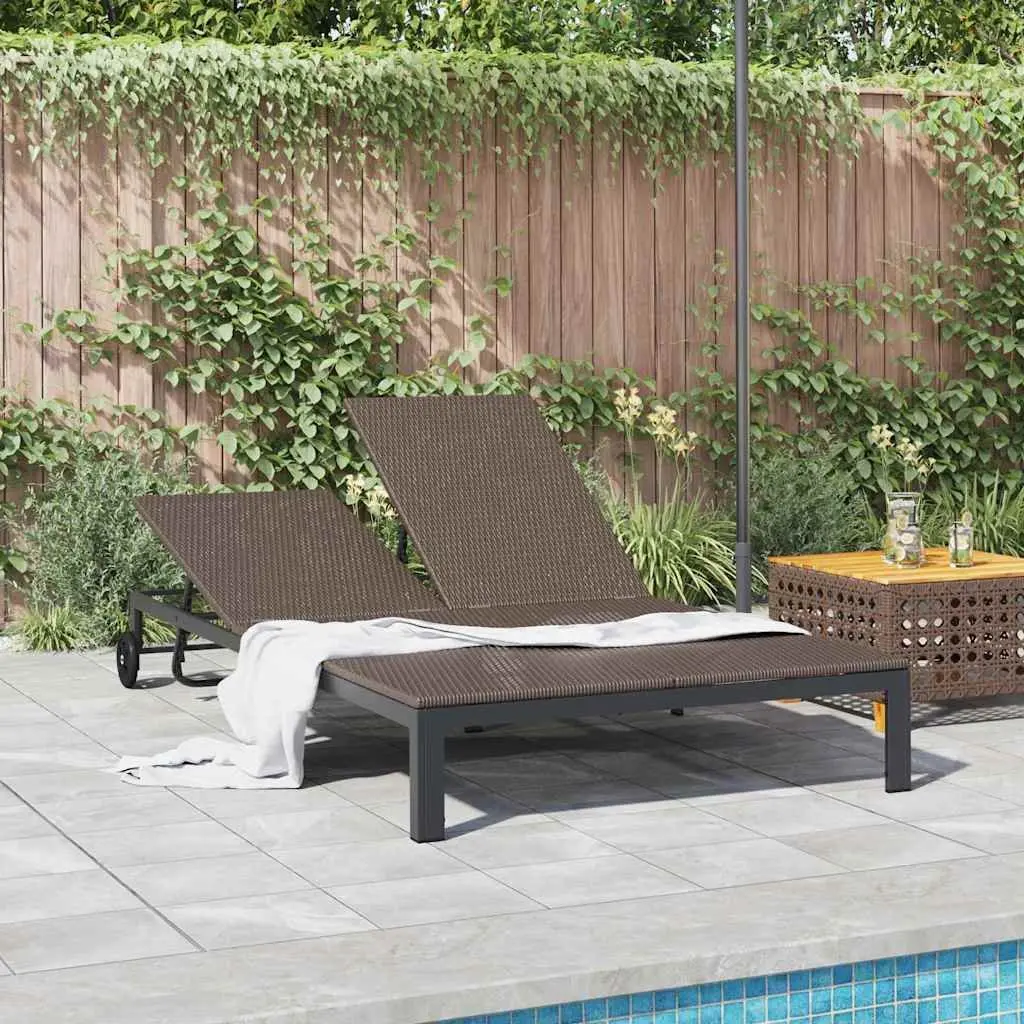 Sun Lounger Poly Rattan Adjustable Backrest Brown Steel Frame Garden Terrace