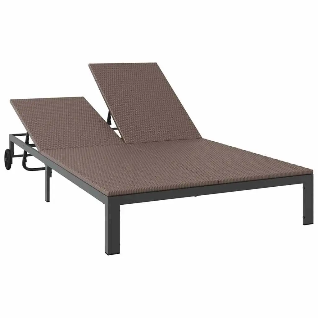 Sun Lounger Poly Rattan Adjustable Backrest Brown Steel Frame Garden Terrace