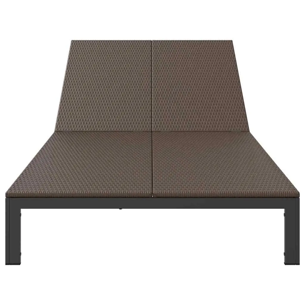 Sun Lounger Poly Rattan Adjustable Backrest Brown Steel Frame Garden Terrace