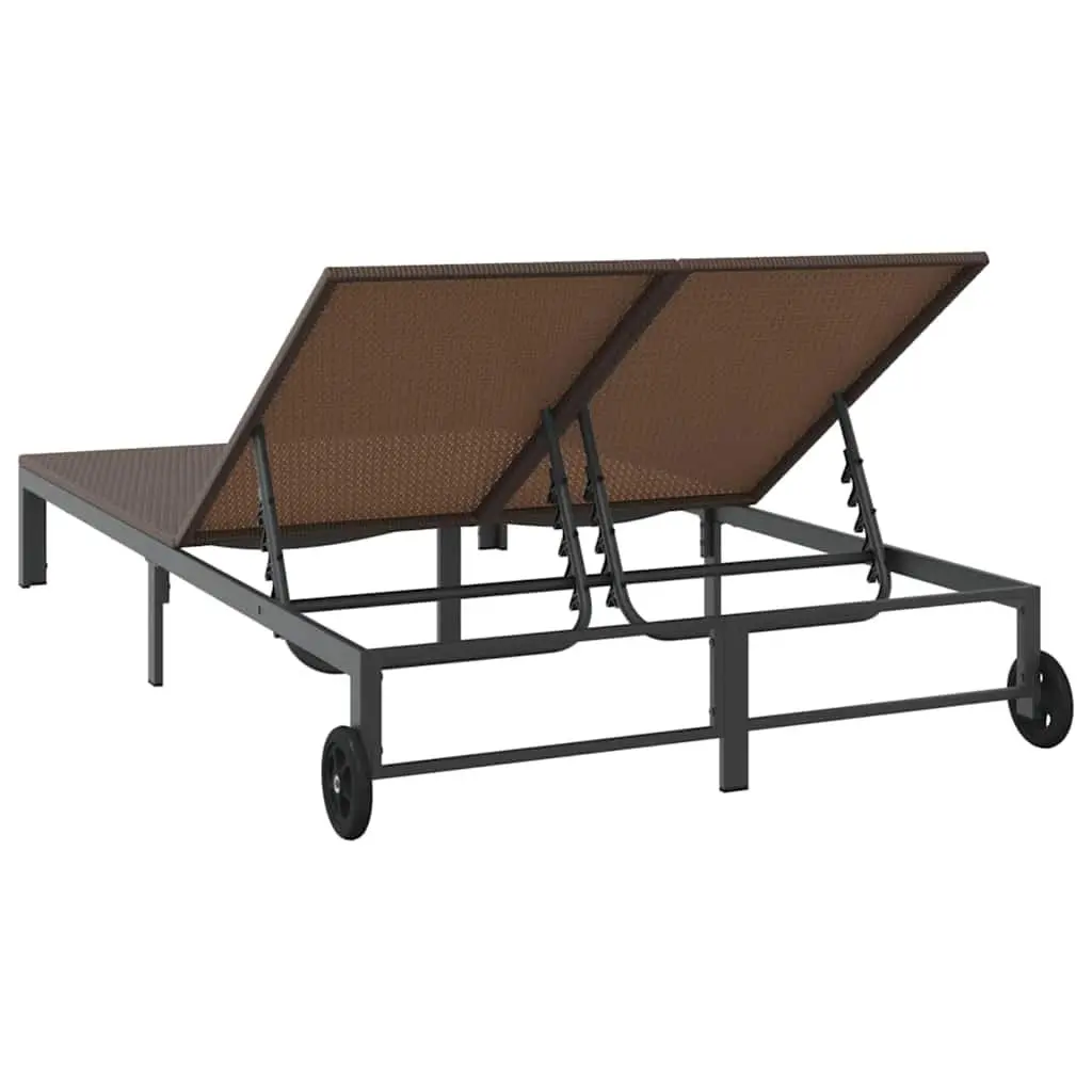 Sun Lounger Poly Rattan Adjustable Backrest Brown Steel Frame Garden Terrace