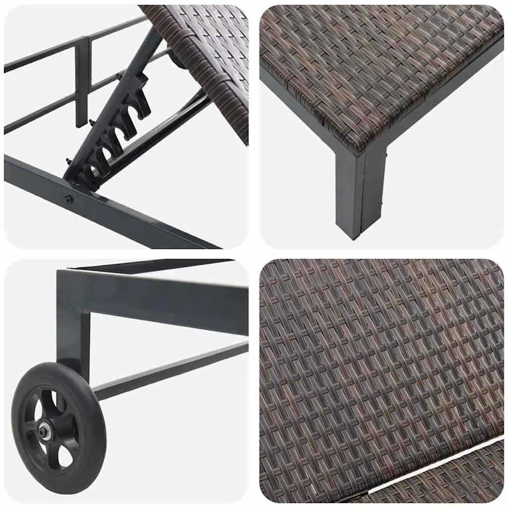 Sun Lounger Poly Rattan Adjustable Backrest Brown Steel Frame Garden Terrace