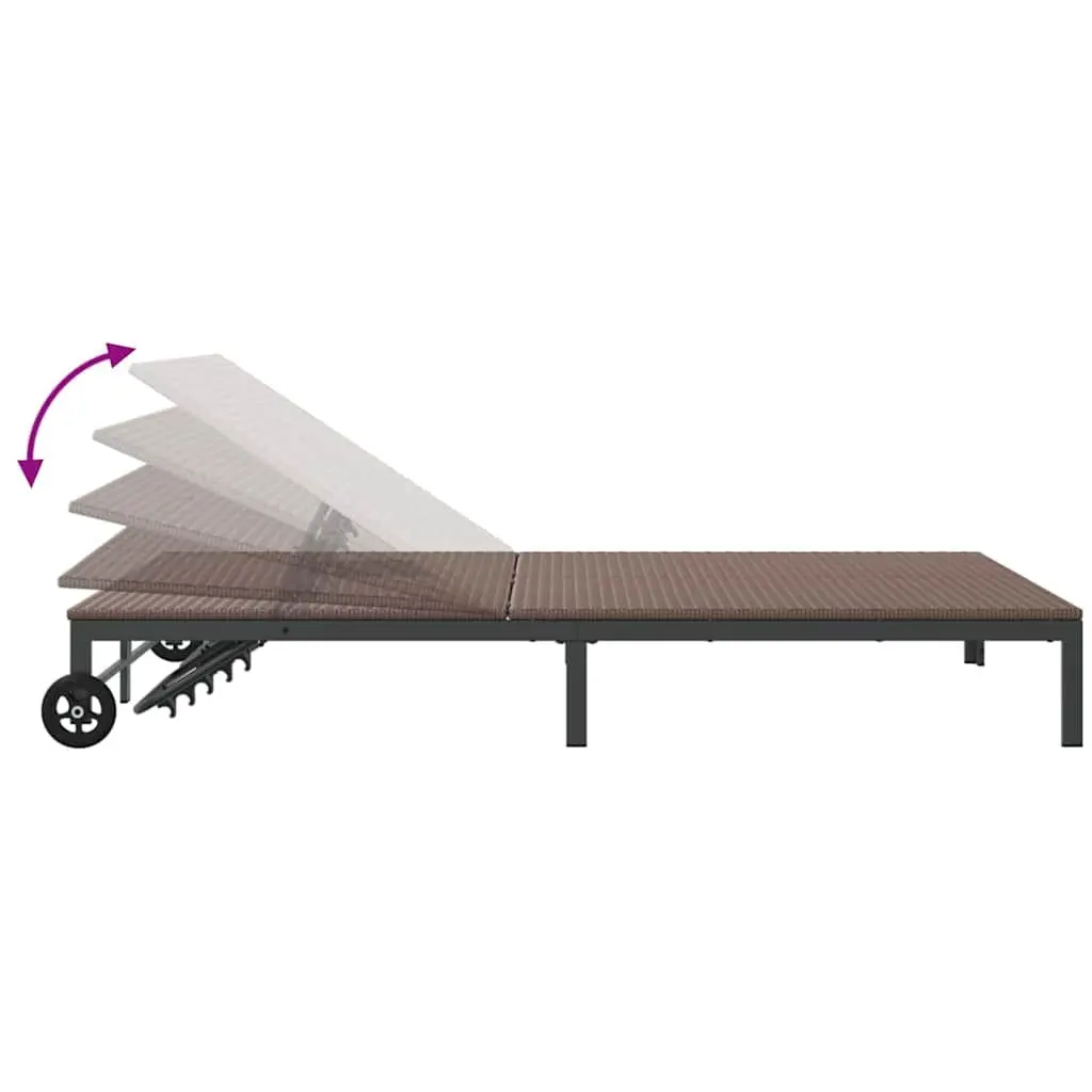 Sun Lounger Poly Rattan Adjustable Backrest Brown Steel Frame Garden Terrace