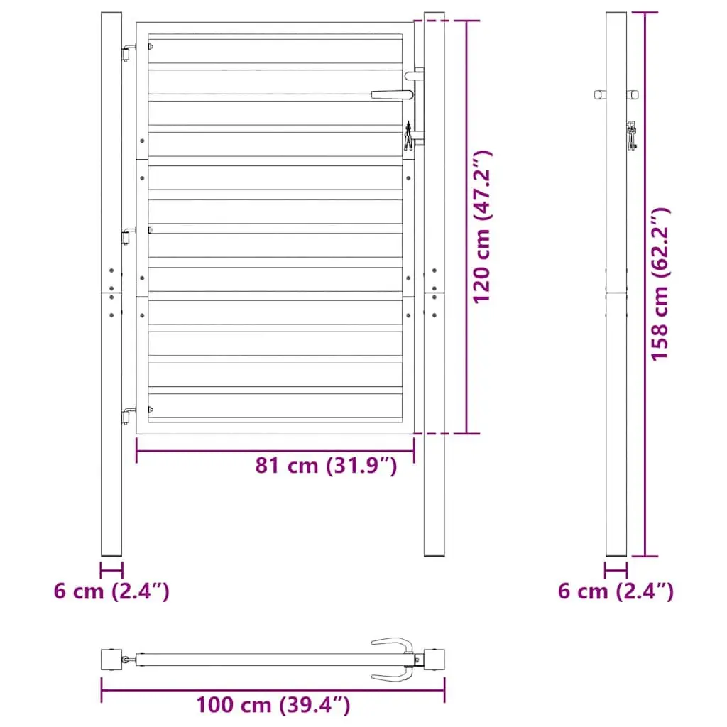 Garden Gate Lockable Aluminium 100x120cm Black