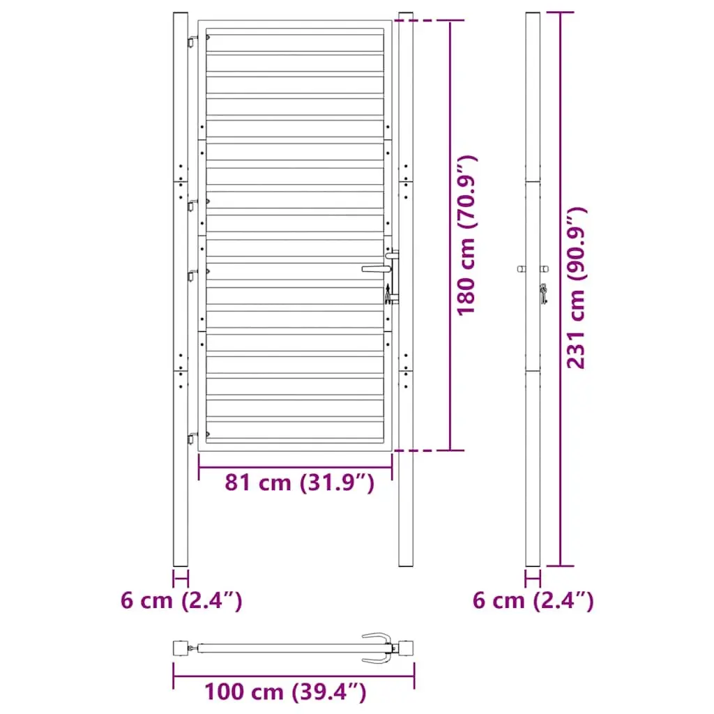 Lockable Garden Gate 100x180cm Black