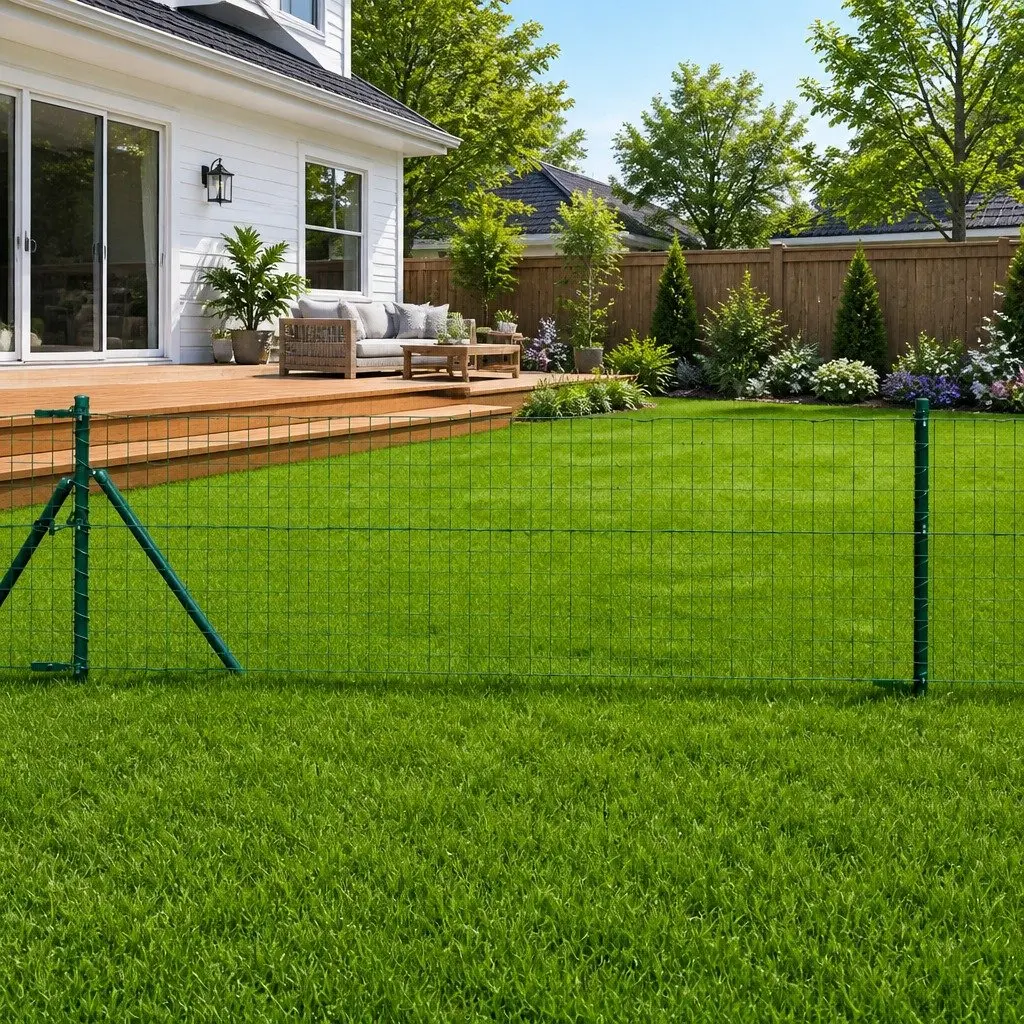 Embedded Fence Post Green Powder-coated Galvanized Steel 13 Pieces Garden Boundary Marker Outdoor Fencing