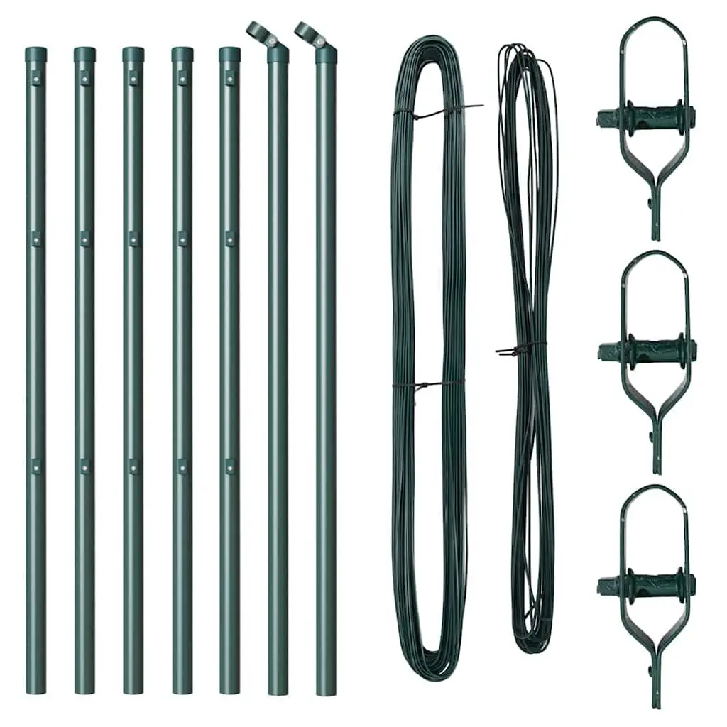 Embedded Ground Steel Fence Post Set 7 Piece Green for Garden Terrace Boundary Marking