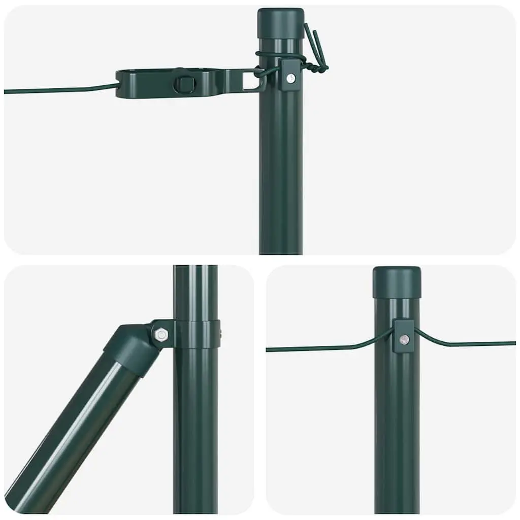 Embedded Ground Steel Fence Post Set 7 Piece Green for Garden Terrace Boundary Marking