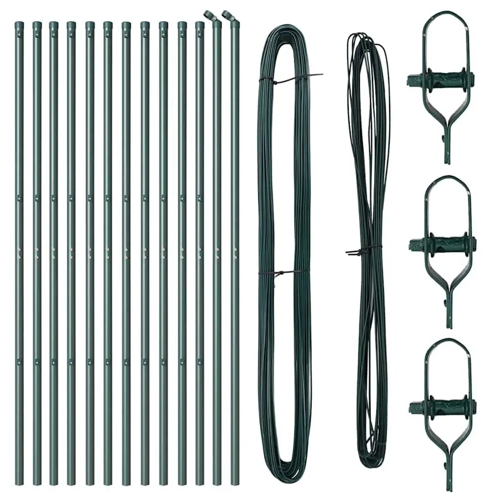 Embedded Fence Post 13 pcs Green Powder-Coated Steel Garden Terrace Boundary
