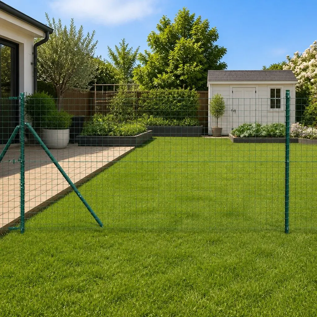 Garden Barrier Green Powder-Coated Steel Fence Posts 7 Pieces Outdoor Terrace Fencing
