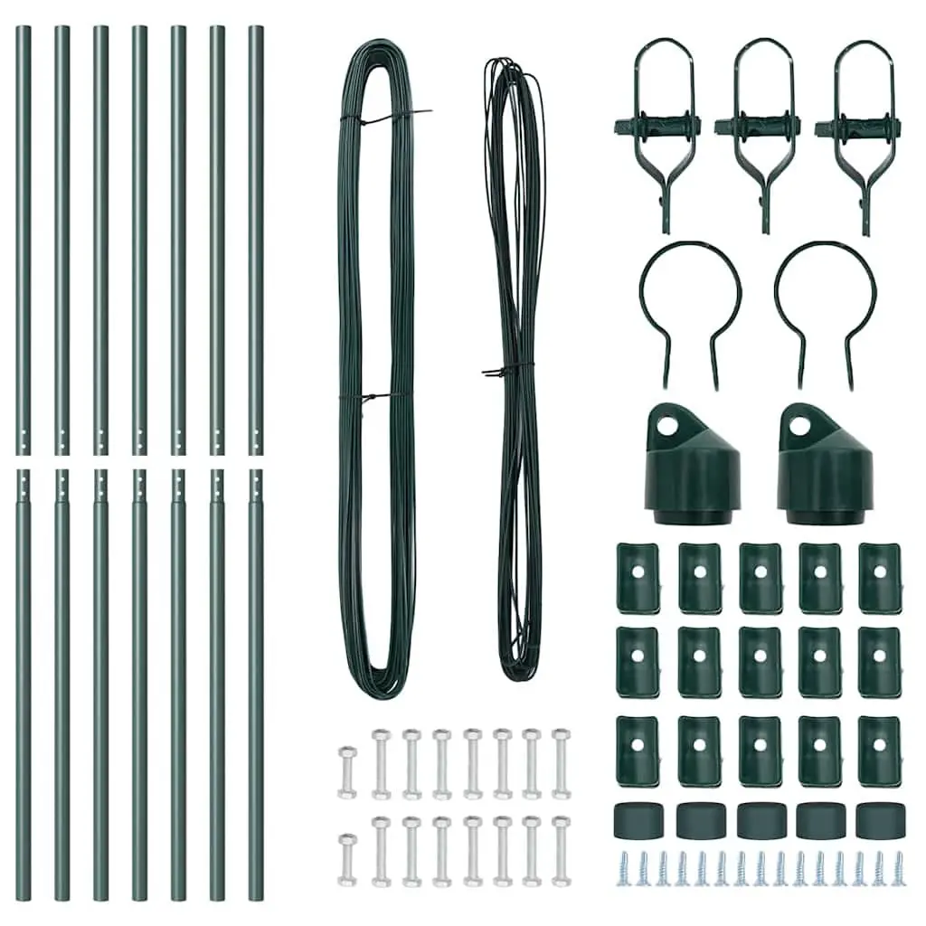 Garden Barrier Green Powder-Coated Steel Fence Posts 7 Pieces Outdoor Terrace Fencing