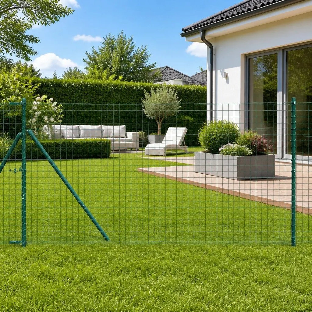 Embedded Fence Post Powder-Coated Galvanized Steel 13 pcs Green