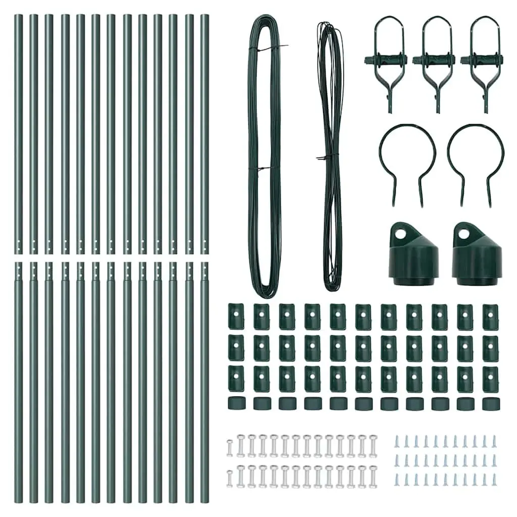 Embedded Fence Post Powder-Coated Galvanized Steel 13 pcs Green