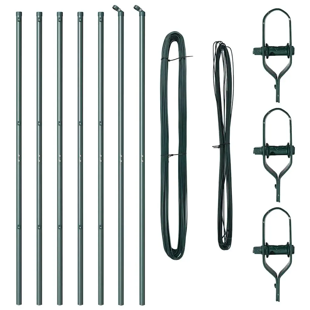 Green Cylindrical Embedded Fence Post Set 7 Piece Powder-Coated Steel for Garden and Terrace Boundary