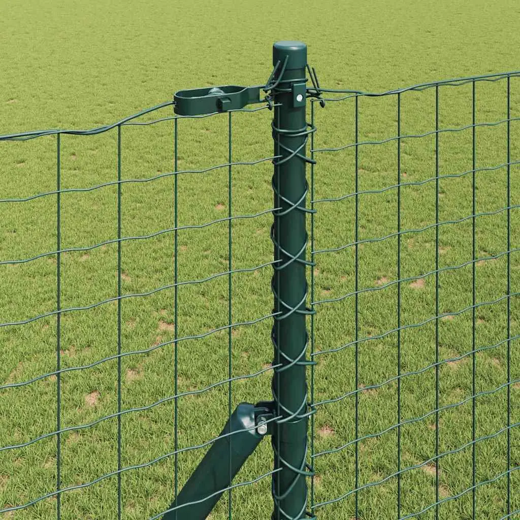 Green Cylindrical Embedded Fence Post Set 7 Piece Powder-Coated Steel for Garden and Terrace Boundary