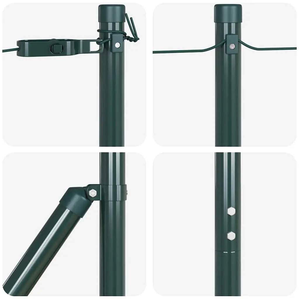 Green Cylindrical Embedded Fence Post Set 7 Piece Powder-Coated Steel for Garden and Terrace Boundary