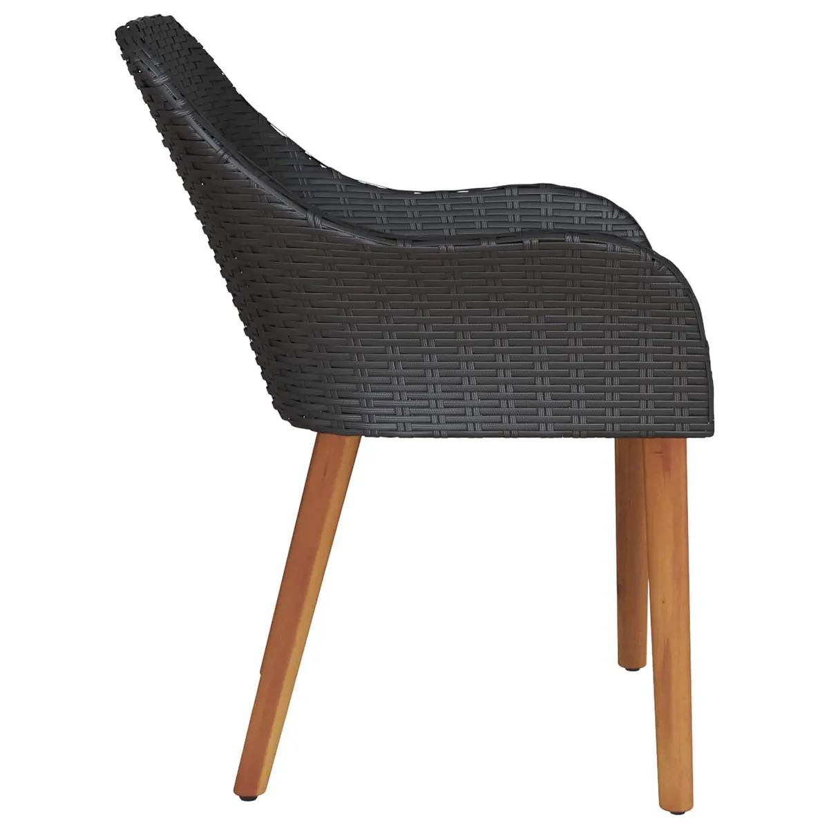 Outdoor Garden Chair Set Poly Rattan Black Acacia Wood Legs 2 Piece