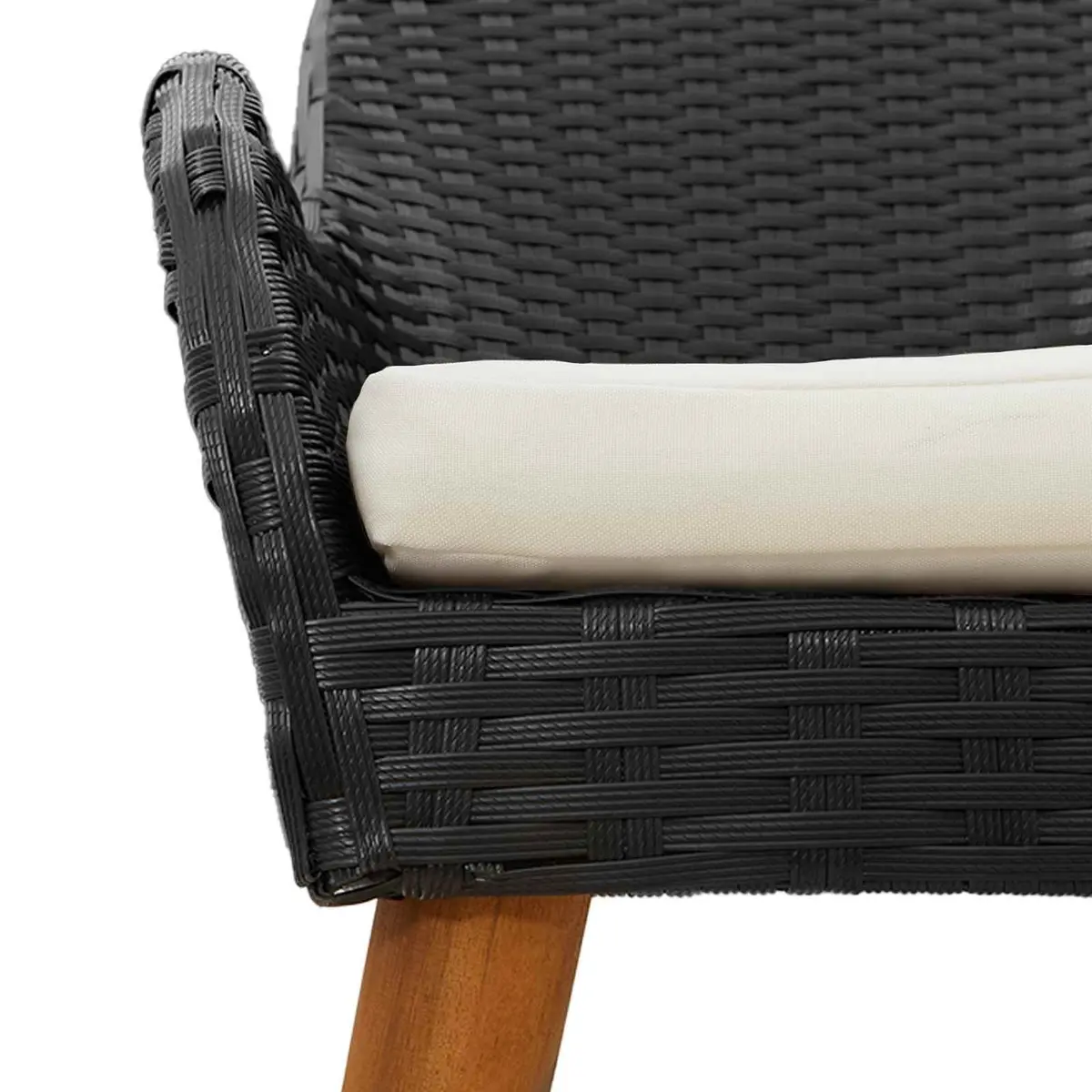 Outdoor Garden Chair Set Poly Rattan Black Acacia Wood Legs 2 Piece