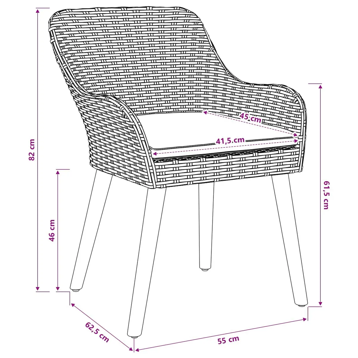Outdoor Garden Chair Set Poly Rattan Black Acacia Wood Legs 2 Piece