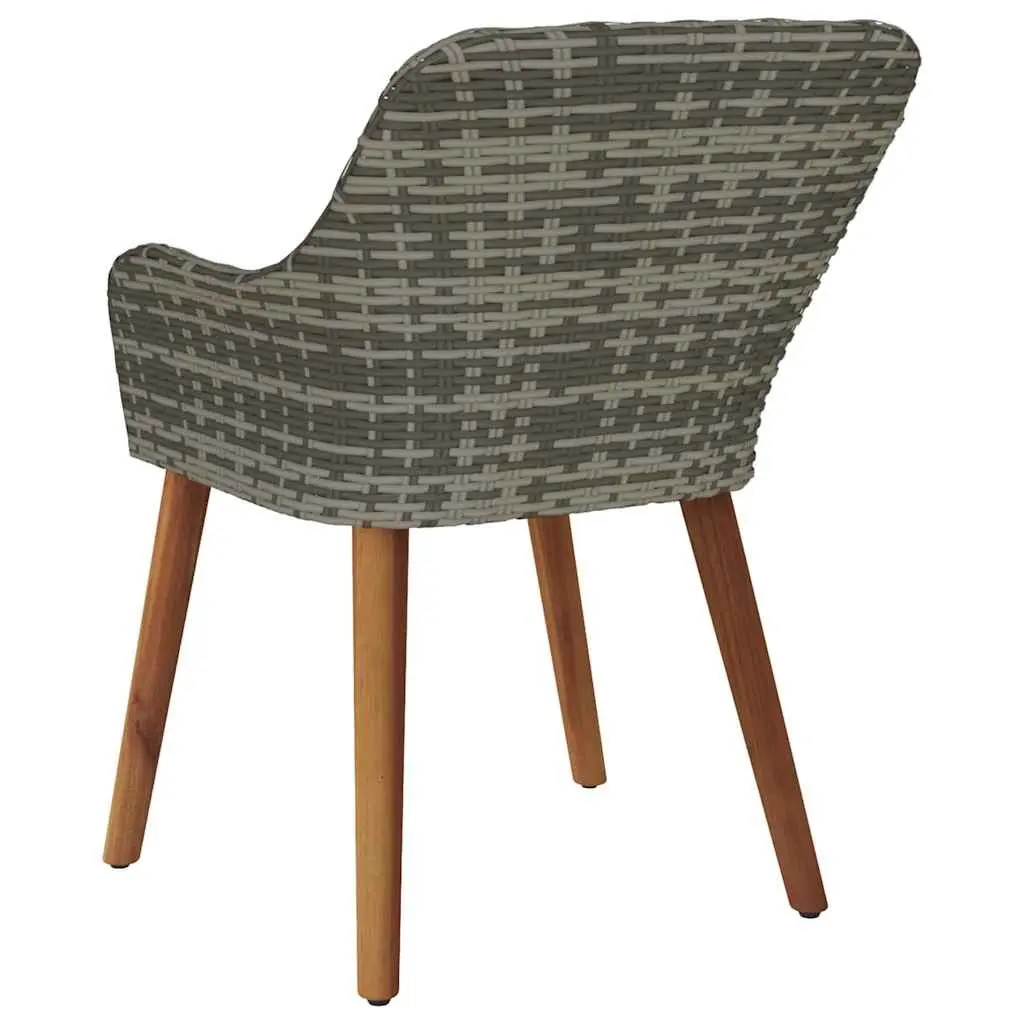 Outdoor Garden Chair Set Poly Rattan Acacia Wood Legs Grey 2 pcs